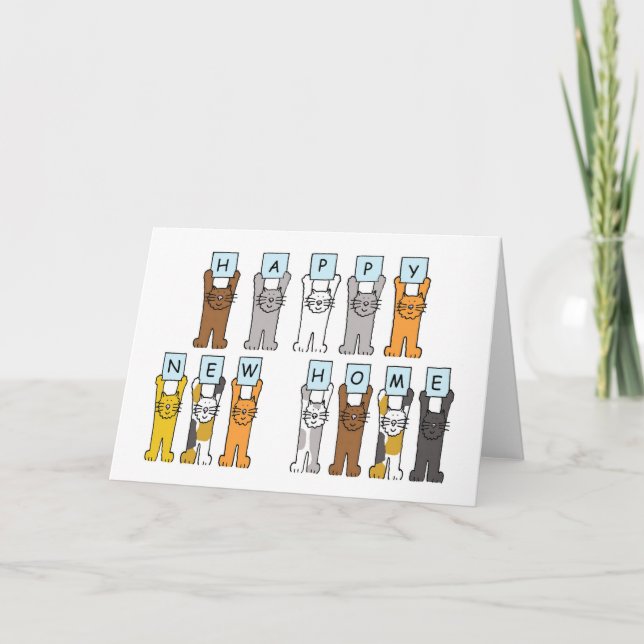 Happy New Home, Cute Cartoon Cats. Announcement (Front)