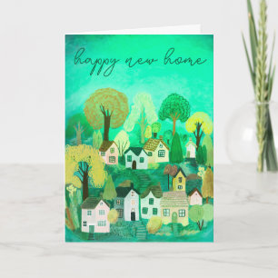 HAPPY NEW HOME Cute Country Village Illustration  Card