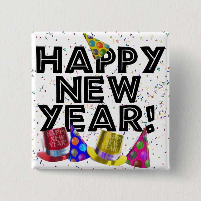 HAPPY NEW YEAR! 15 CM SQUARE BADGE (Front)