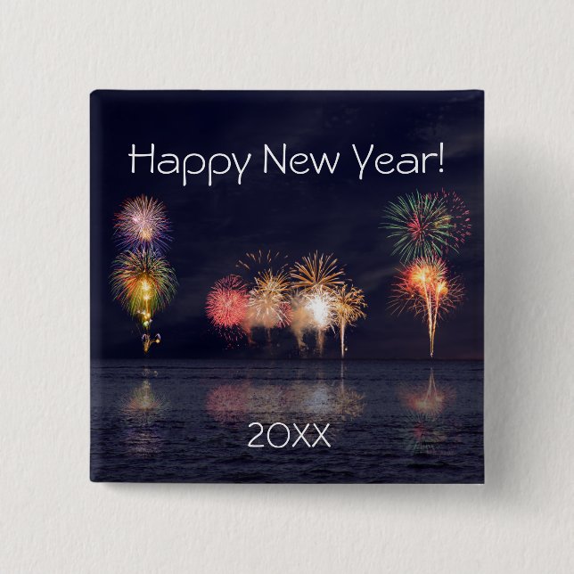 Happy New Year 15 Cm Square Badge (Front)