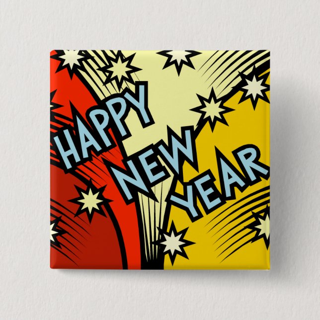 Happy New Year 15 Cm Square Badge (Front)