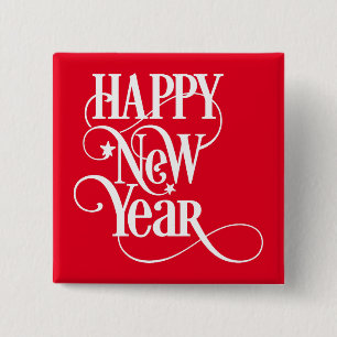 Happy New Year 15 Cm Square Badge