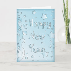 Happy New Year 2010 - Blue design with stars Holiday Card