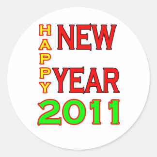 Happy New Year 2011 Green-Red Classic Round Sticker