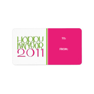 Happy New Year 2011 pink green Gift Tag Label