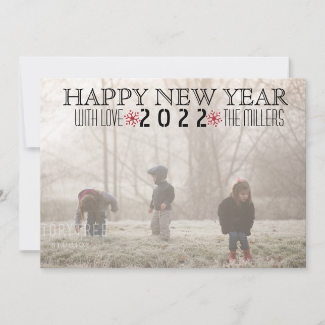 Happy New Year 2015 red snowflake photo Holiday Card (Front)