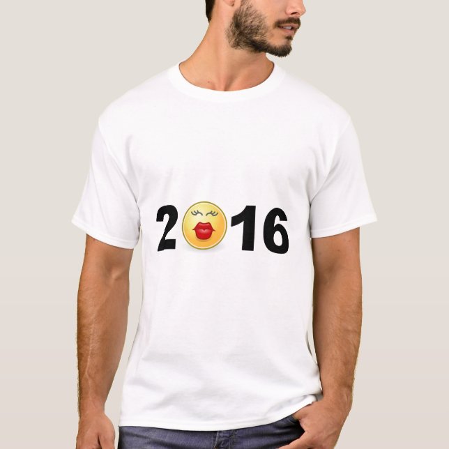Happy New Year 2016 Funny Sweet Kiss Number T-Shirt (Front)