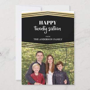 Happy New Year 2016, Gold & Black Photo Holiday Card