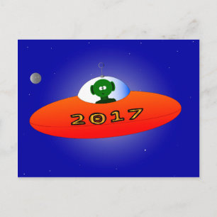 Happy New Year 2017 Alien Holiday Postcard