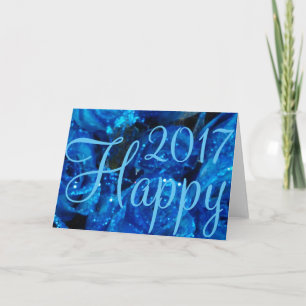 Happy New Year 2017 Festive Flower Card Blue Roses