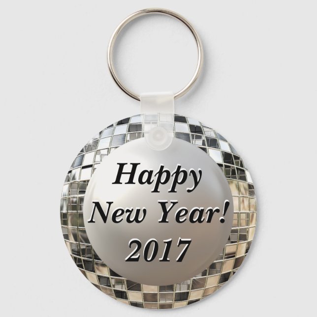 Happy New Year 2017 Fun Disco Mirrorball Keychain (Front)
