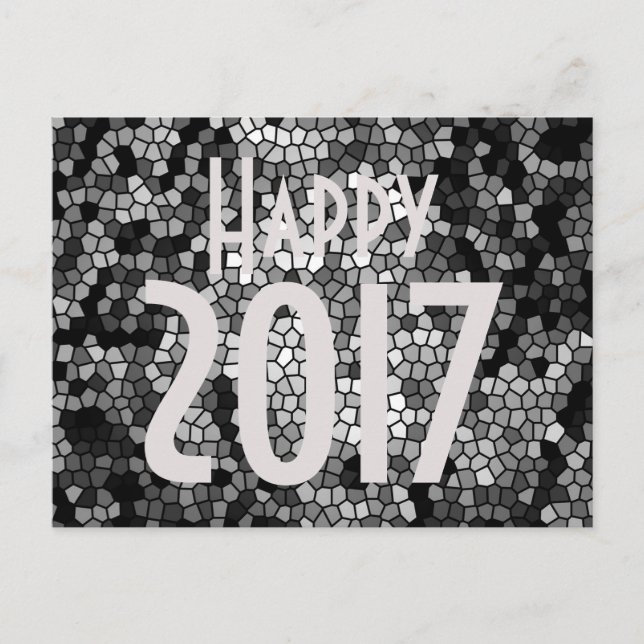 Happy New Year 2017 Mosaic Stone Glass Black White Holiday Postcard (Front)
