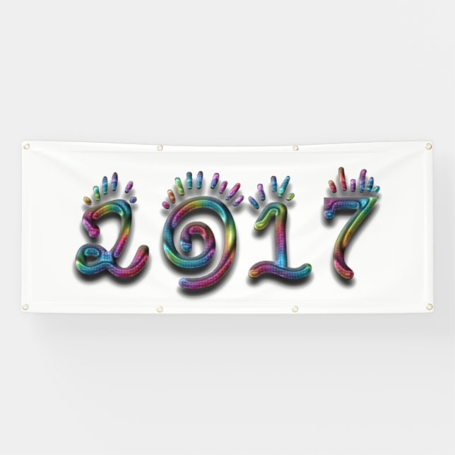 Happy New Year 2017 Rainbow Numbers Banner (Horizontal)