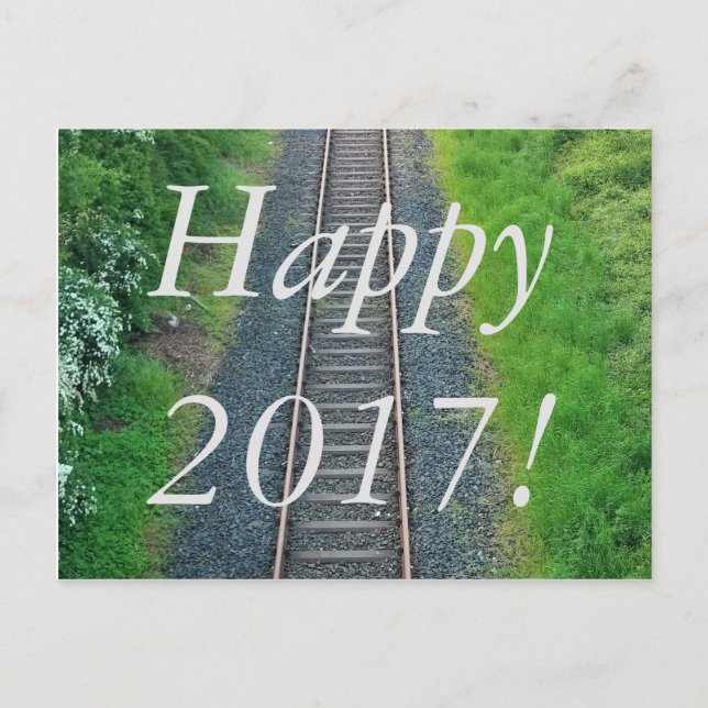 Happy New Year 2017 Train Track Railway Nature Holiday Postcard (Front)