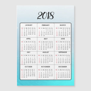 Happy New Year 2018 Aqua Blue Magnetic Calendar