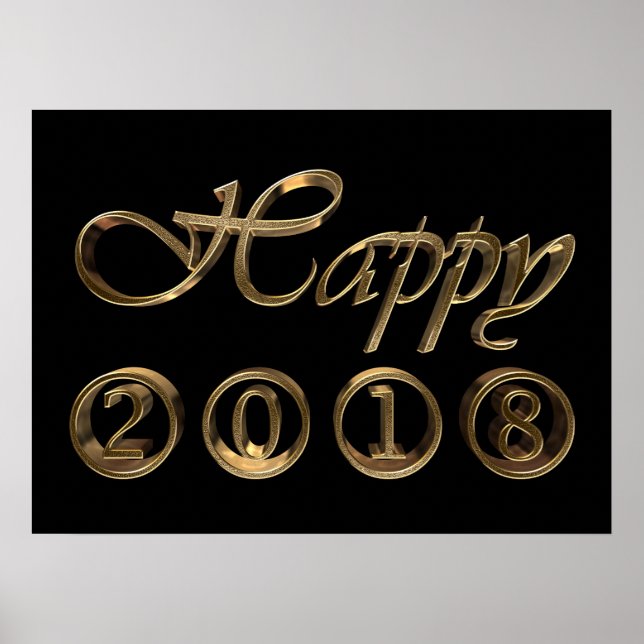Happy New Year 2018 Black and Gold Typography Poster (Front)