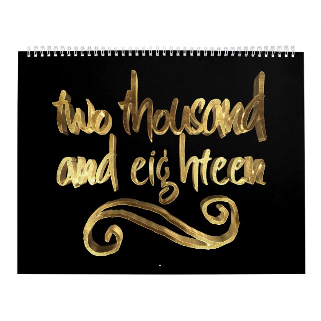 Happy New Year 2018 Elegant Black Gold Typography Calendar (Cover)