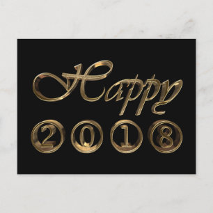 Happy New Year 2018 Elegant Black Gold Typography Holiday Postcard