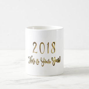Happy New Year 2018 Gold Look Typography Coffee Mug