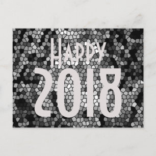 Happy New Year 2018 Mosaic Stone Glass Black White Holiday Postcard