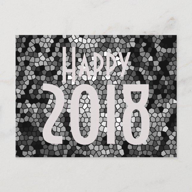 Happy New Year 2018 Mosaic Stone Glass Black White Holiday Postcard (Front)