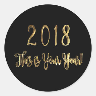 Happy New Year 2018 Motivational Black Gold Classic Round Sticker