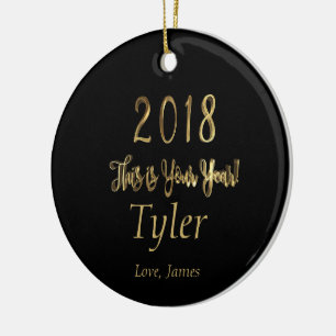 Happy New Year 2018 Motivational Typography Ceramic Tree Decoration