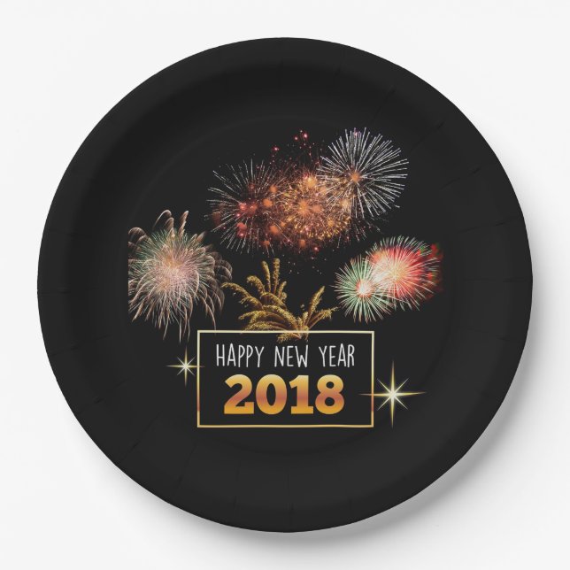 Happy New Year 2018 Paper Plate (Front)