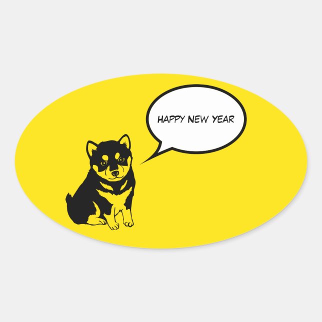 Happy New Year 2018 Puppy Oval Sticker (Front)