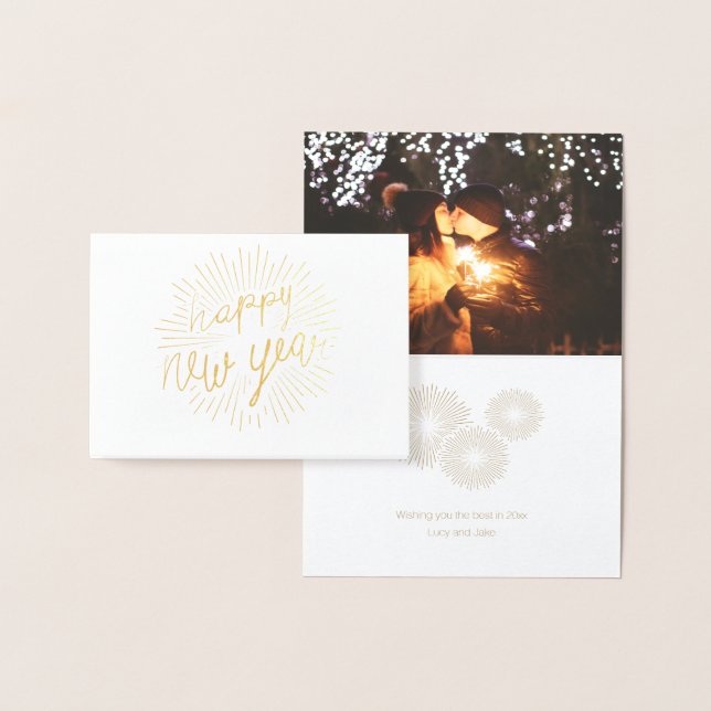 Happy New Year 2018 Shining Golden Rays Foil Card (Display)