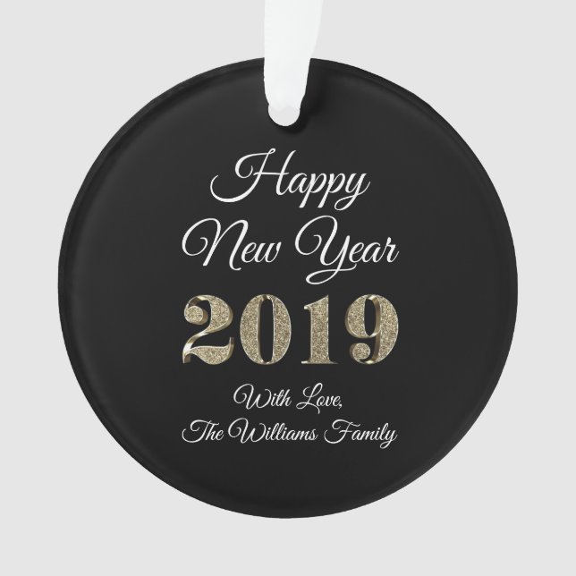 Happy New Year 2019 Black White Gold Elegant Ornament (Front)