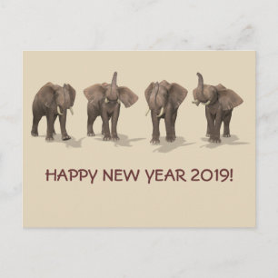 Happy New Year 2019 Elephants Holiday Postcard