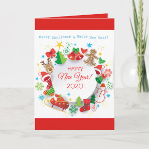 Happy New Year 2020 & Christmas Characters Holiday Card