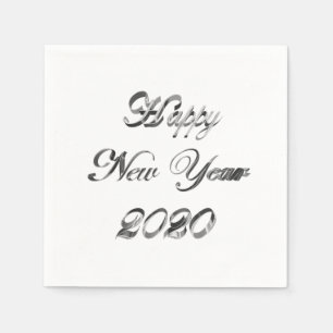 Happy New Year 2020 Elegant Faux Silver Script Napkin
