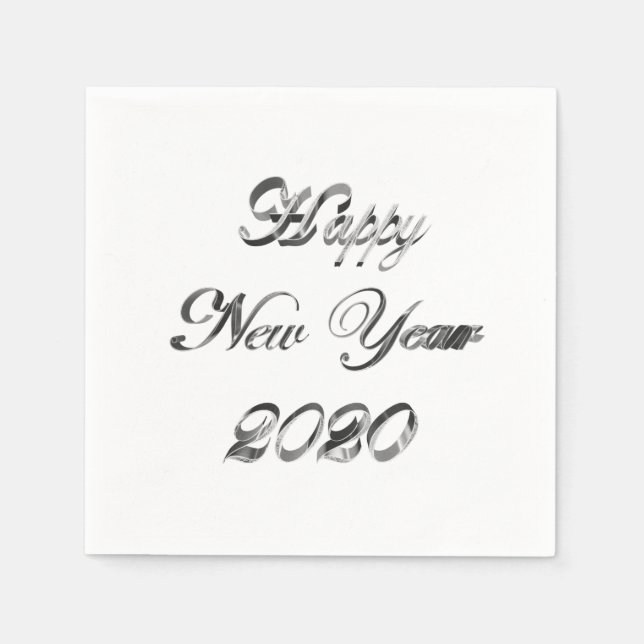 Happy New Year 2020 Elegant Faux Silver Script Napkin (Front)