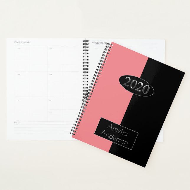 Happy New Year 2020 Elegant Pink Black Modern Planner (Display)