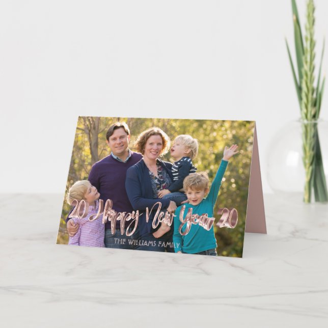 Happy New Year 2020 Pink Rose Gold Text Overlay Holiday Card (Front)