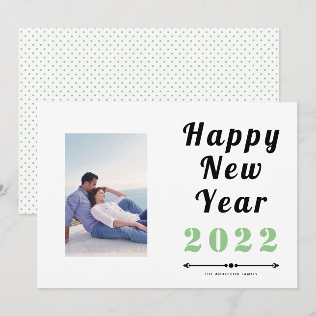 Happy New Year 2021 bold typography sage photo Holiday Card (Front/Back)