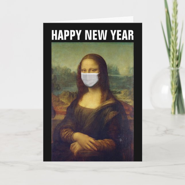 HAPPY NEW YEAR 2021 CARD MONA LISA WITH MASK (Front)