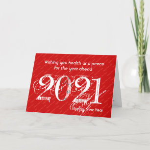 HAPPY NEW YEAR 2021   Customisable Any Year RED Holiday Card