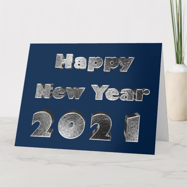 Happy New Year 2021 Elegant Chic Silver Blue Card (Front)