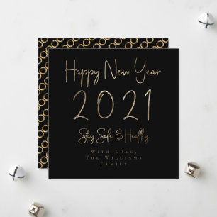 Happy New Year 2021 Elegant Gold Script Black Holiday Card