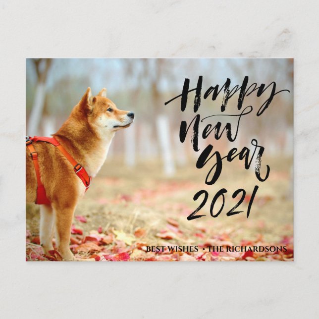 HAPPY NEW YEAR 2021 | Elegant Modern Script Photo Holiday Postcard (Front)