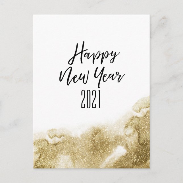 Happy New Year 2021 | Festive Gold Abstract Holiday Postcard (Front)