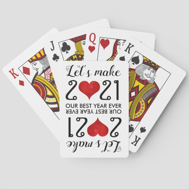 Happy New Year 2021 Motivational Quote Heart Playing Cards (Back)