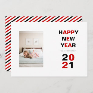 Happy New Year 2021 red, black typography  photo Holiday Card