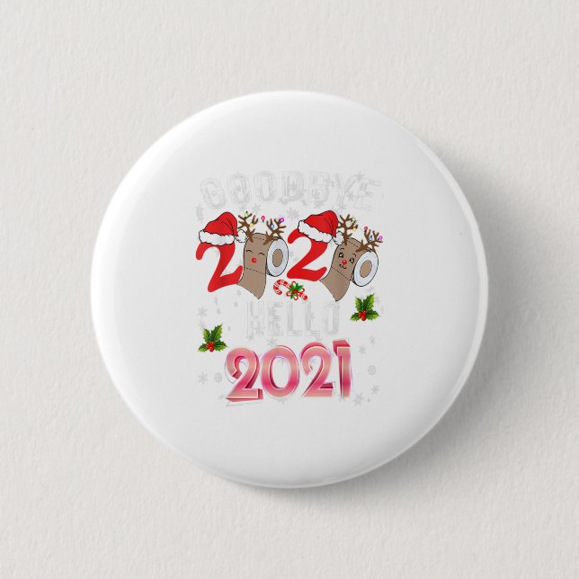 Happy New Year 2021 Reindeer Face Mas 6 Cm Round Badge (Front)