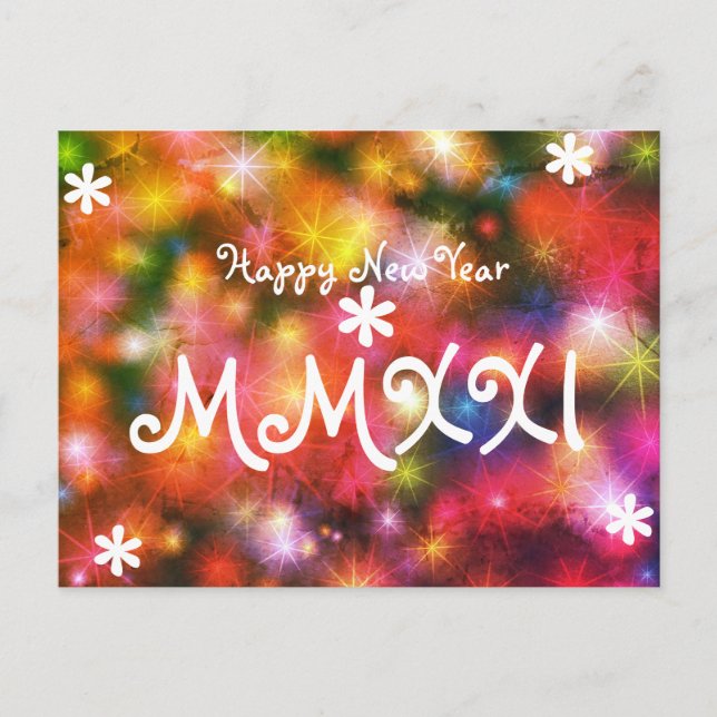 Happy New Year 2021 Stars Light Roman Numeral Holiday Postcard (Front)