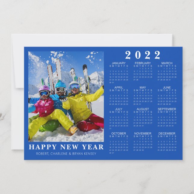 HAPPY NEW YEAR 2022 Calendar Photo Your Colour Holiday Card (Front)