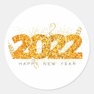 Happy New Year 2022 Design with Glittered Number Classic Round Sticker